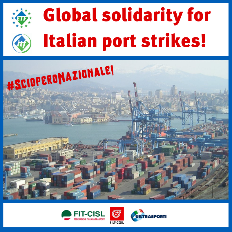 ETF_Europe's tweet image. 👷‍♀️🇮🇹👷‍♂️Dockers everywhere deserve safe conditions, decent wages and a voice in automation! That’s what our Italian affiliates were negotiating for but talks have broken down. They've been forced to call a 24-hour strike tomorrow. #ScioperoNazionale

READ ➡️ bit.ly/2we3BBa
