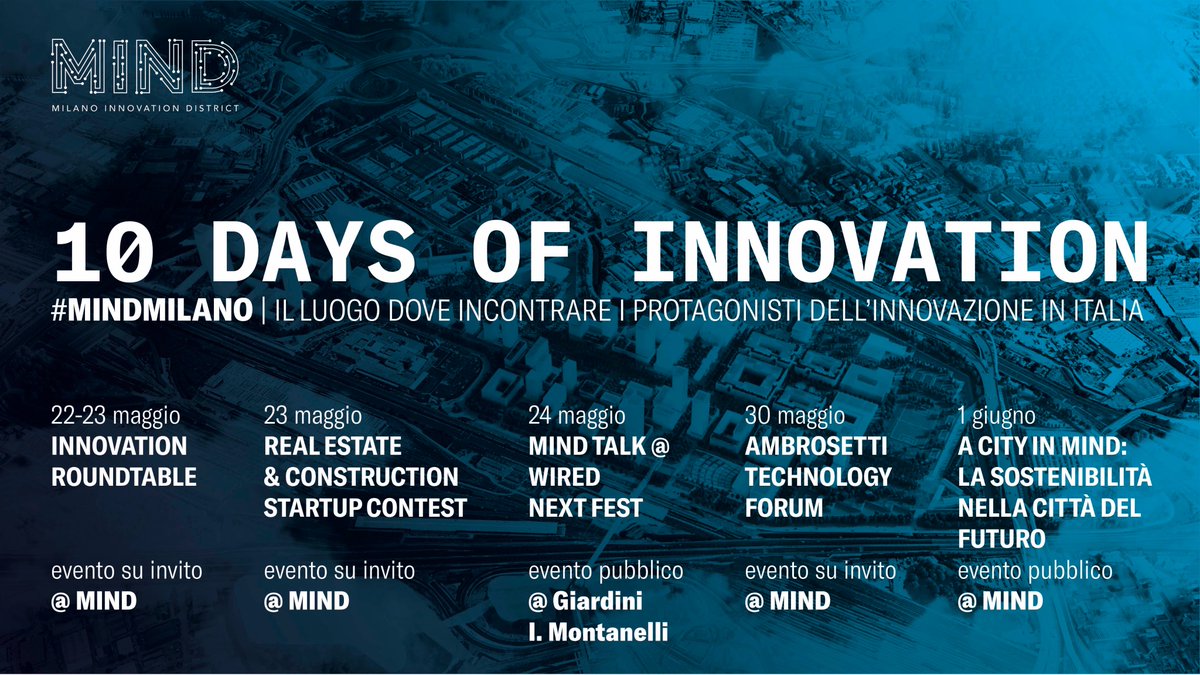 10 giorni all’insegna dell’innovazione, della sostenibilità, della scienza e della tecnologia. L’area che ha ospitato Expo2015, ora #MIND, è oggi il luogo dove incontrare i protagonisti dell’innovazione in Italia. Scopri di più su #10daysofinnovation: mindmilano.it/10daysofinnova…