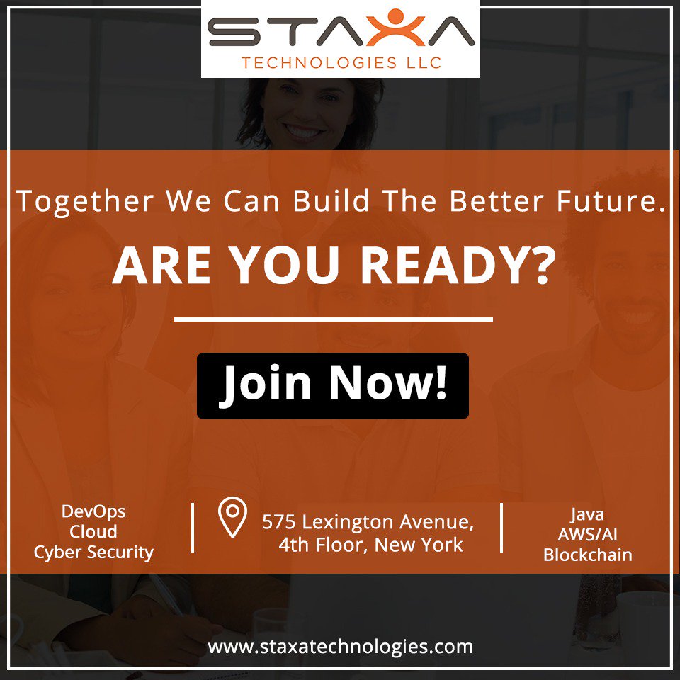 StaxaTechnolog1's tweet image. Together We can Build The Best Future
Are you Ready..?
Contact us:
 Phone: +1(919)-371-4177
 Email: hr@staxatechnologies.com.
. #staxatechnologies #jobposting #placements #devopsengineer #fullstackdeveloper #blockchaindeveloper #awscloudengineer
