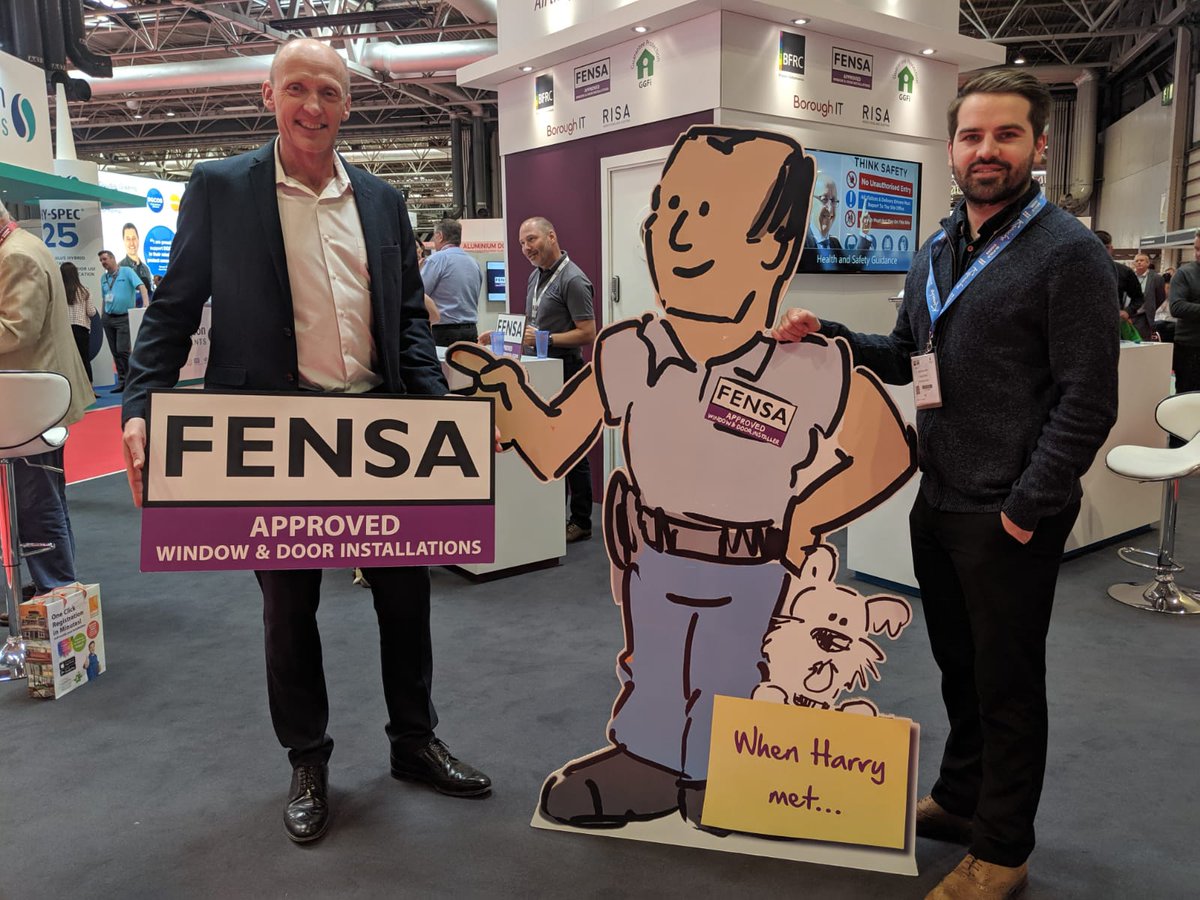 FENSAuk's tweet photo. #WhenHarryMet... the team from @windowsharrow, #FENSAapproved since we began in 2002. Great to see you here on the FENSA stand at #FITShow2019! https://t.co/BPFJcidZ9W
