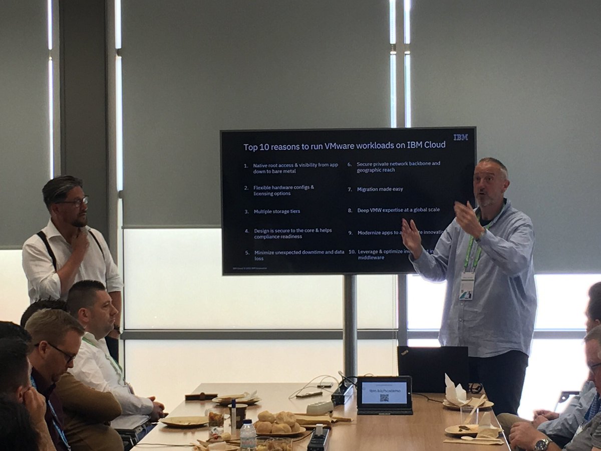 mark_osborn's tweet photo. Top 10 reasons to run #VMWare on #IBMCloud with @BertJonker and @kuilboer to a packed room at #VMwareEMPOWER #Cloud -native root access, flex h/w and licence, secure private n/w bandw in price, migration made easy, modernise apps, secure to the core and more! https://t.co/1dWjdQDxfn