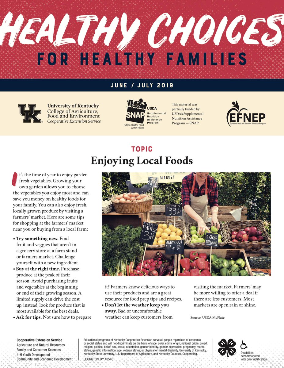 UKHES's tweet photo. The main topic in the June/July 2019 SNAP-Ed Healthy Choices newsletter is "Enjoying Local Foods". Download (PDF): https://t.co/8Nh4furIvf https://t.co/X2CQp5hj8G