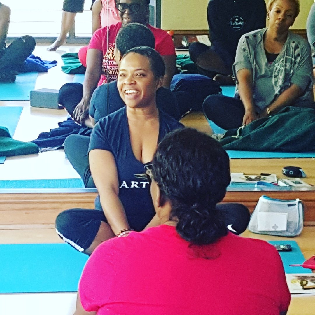 KarenTaylorBass's tweet photo. Joy... smile, healing and fellowship. My journey as a yoga teacher at 52 ... #purejoy #KTBChapter2 #pryogi #wellnessadvocate https://t.co/FGn6cR9zUa