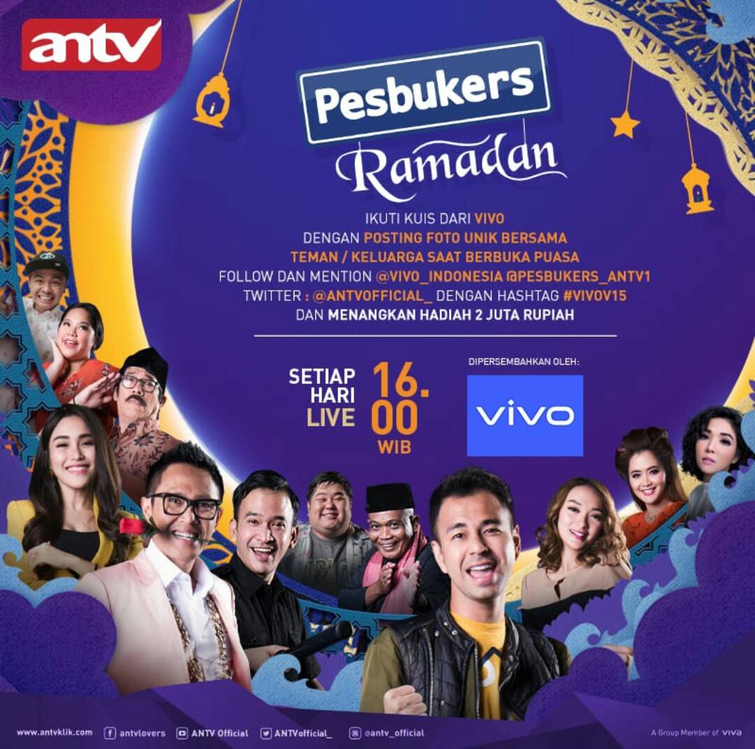 ANTVOfficial_'s tweet photo. Mau 2 juta rupiah? Nonton Pesbukers Ramadan jam 16.00-19.00. VIVO bagi2 hadiah Ramadan penuh berkah, foto unik selfie kamu dg keluarga/teman saat buka puasa, follow &amp; mention: twitter @vivo_indonesia @pesbukers_antv1 @antvofficial_ dg hashtag #vivov15 #pesbukersramadanvivo https://t.co/H1vWt6oidd