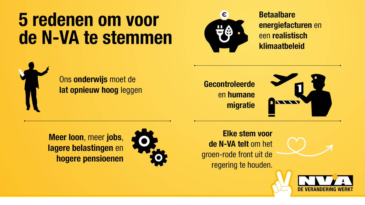 de_NVA's tweet photo. Vijf redenen om voor de N-VA te stemmen 👇 https://t.co/BJGskqBMQO
