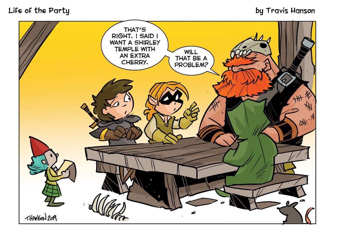 Travsthebean's tweet photo. Lotp 753 favorite game drinks ... #lotp #lifeoftheparty #dungeonsanddragonsart #dailycomic #pathfinder #dailyart #dnd #d20 #webtoon #webcomic #rpgroup #rpg #drinks https://t.co/V0ZGJM4yQE