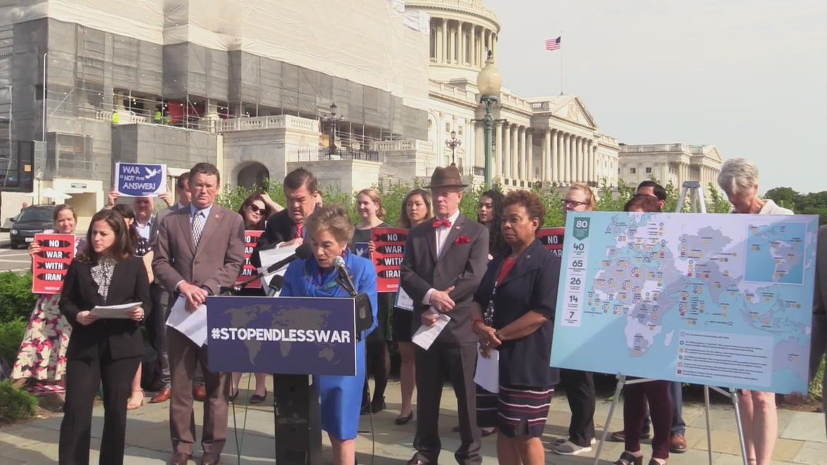WinWithoutWar's tweet photo. Live from U.S. Capitol: @RepBarbaraLee, other Members of Congress &amp; progressive activists gathering NOW to demand the repeal of the 2001 #AUMF. #EndEndlessWar #NoWarWithIran #EndtheAUMF . 🎬Watch along here: 
https://t.co/JfyhKOUm1D https://t.co/u0EyKF7ipV