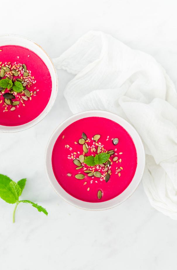 SimpleeAloe's tweet image. Glorious PINK beetroot chilled soup bowls 💕💕 Not only are these insta worthy but beetroots have also been found to support heart ❤️ and brain 🧠 health 😊 #hearthealth #brainhealth