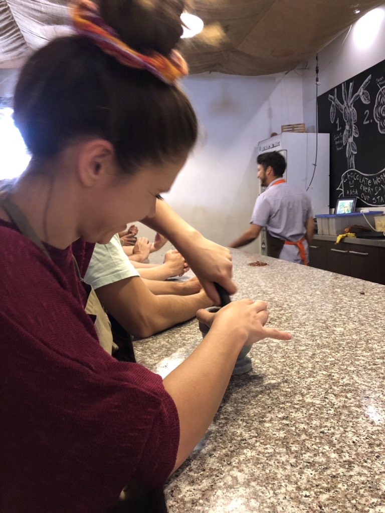 RosiePatts's tweet photo. Day 45: second day on paeds went much better (mainly because I got cuddles with a three month old)! 👶🏽 Then an afternoon of chocolate workshop (and tasting of course) 🍫 - safe to say I’m now a #chocolatesnob! #peru #arequipa #elective @Chaqchao #choccymad #paediatrics https://t.co/DpfKPEwY6s