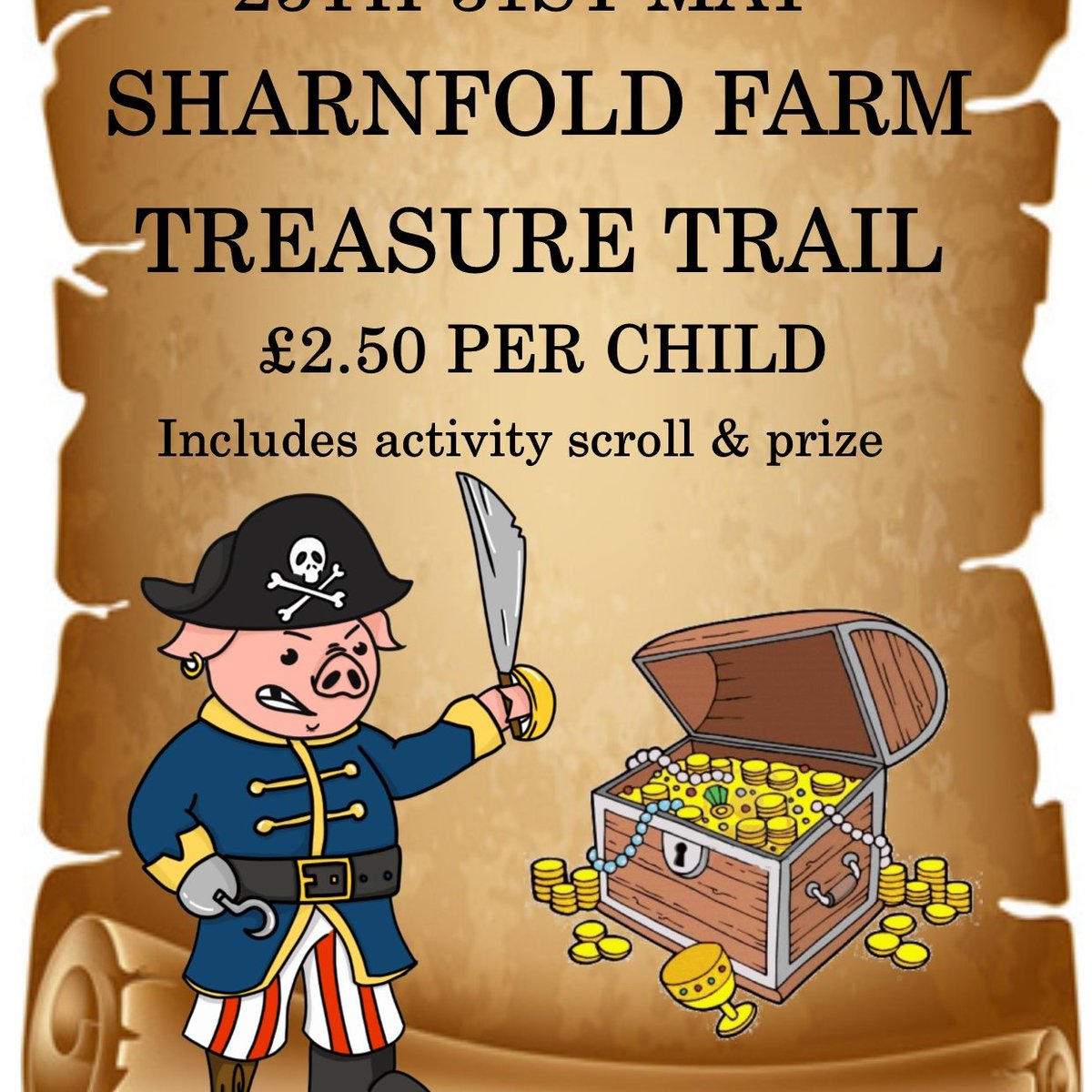 We’re holding a fantastic activity throughout the whole of May half term! Join us for a #pirate-themed treasure trail – who will find it? Or who will be walking the plank?🏴‍☠️
facebook.com/sharnfoldfarm/ #farm #familyfun #sharnfoldfarm