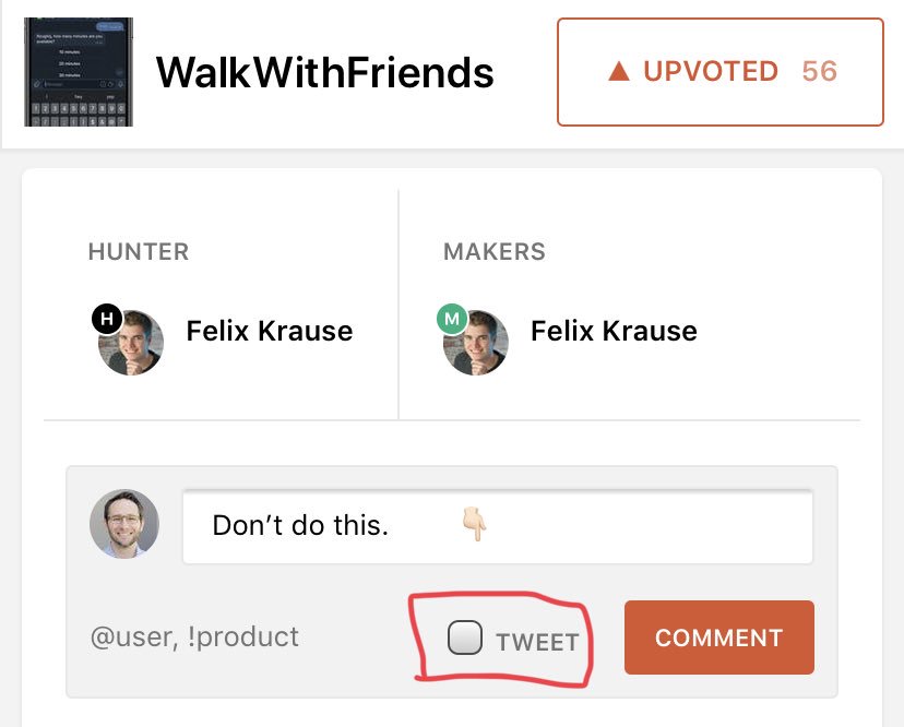 b_gerstle's tweet photo. @steipete @ProductHunt Yeah, only on the website, it seems: https://t.co/rKXArNpR4e