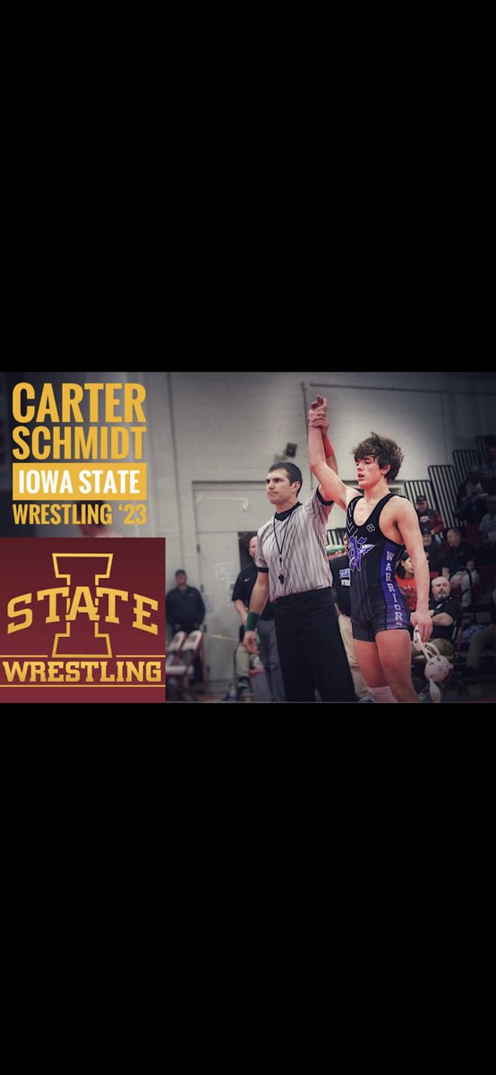 CarterSchmidt22's tweet photo. I am excited to announce I have officially committed to Iowa State University to continue my academic and wrestling career. Thank you to everyone who has supported me along the way. #RollClones 🚨🌪 https://t.co/bMK9j4JBTI