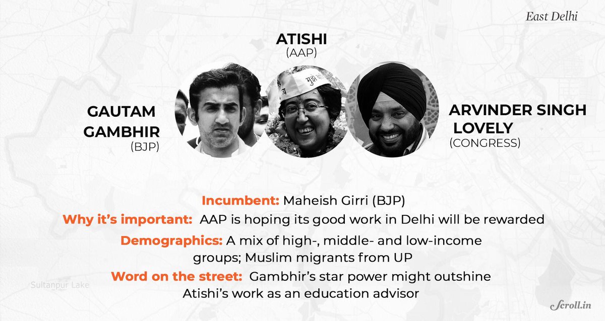 scroll_in's tweet photo. #KeyFights: In East Delhi, will @AtishiAAP work record win despite Gautam Gambhir’s celebrity status?
#ElectionsWithScroll
https://t.co/4qc8epEc9S https://t.co/GcI4ltAo27