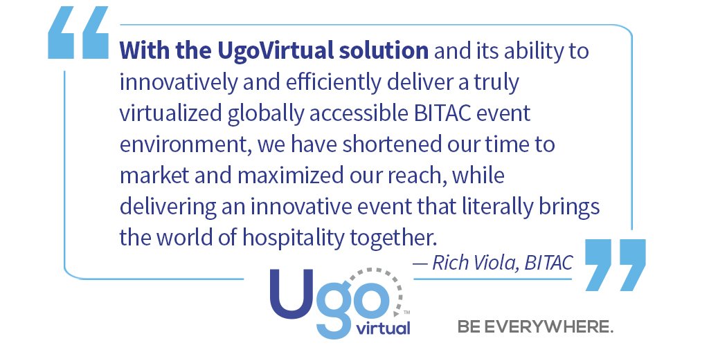 UgoVirtual's tweet photo. We are honored to have been selected by #BITAC to provide the technology behind BITAC Global Virtual, the industry’s first online-only hotel industry networking forum. Learn more at https://t.co/B6b9iqQ9MA. #virtualevents #hoteltech https://t.co/WwC0olJriH