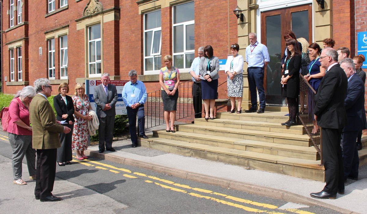 Our Trust Board and colleagues took time out at 14:30 this afternoon to observe a minute's silence. The brief service was led by Trust chaplain, Neil Craine. #WeStandTogether #ManchesterRemembers #ManchesterArena