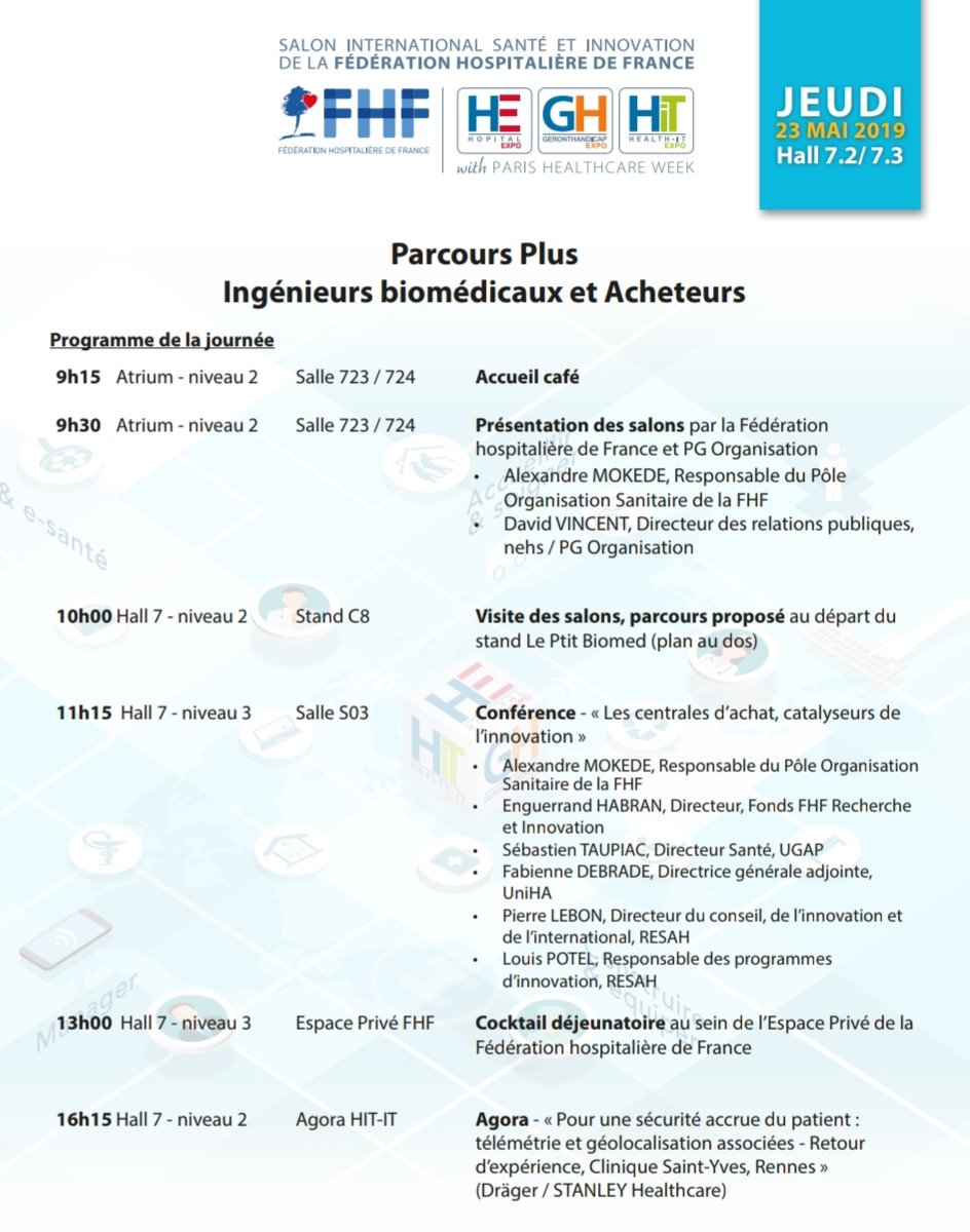 LePtitBiomed's tweet photo. 🔝 RDV demain matin sur notre stand pour ne pas louper le début du Parcours Plus Ingénieurs biomédicaux et Acheteurs 
#SANTEXPO #PHW19 https://t.co/LQ30yclbE9