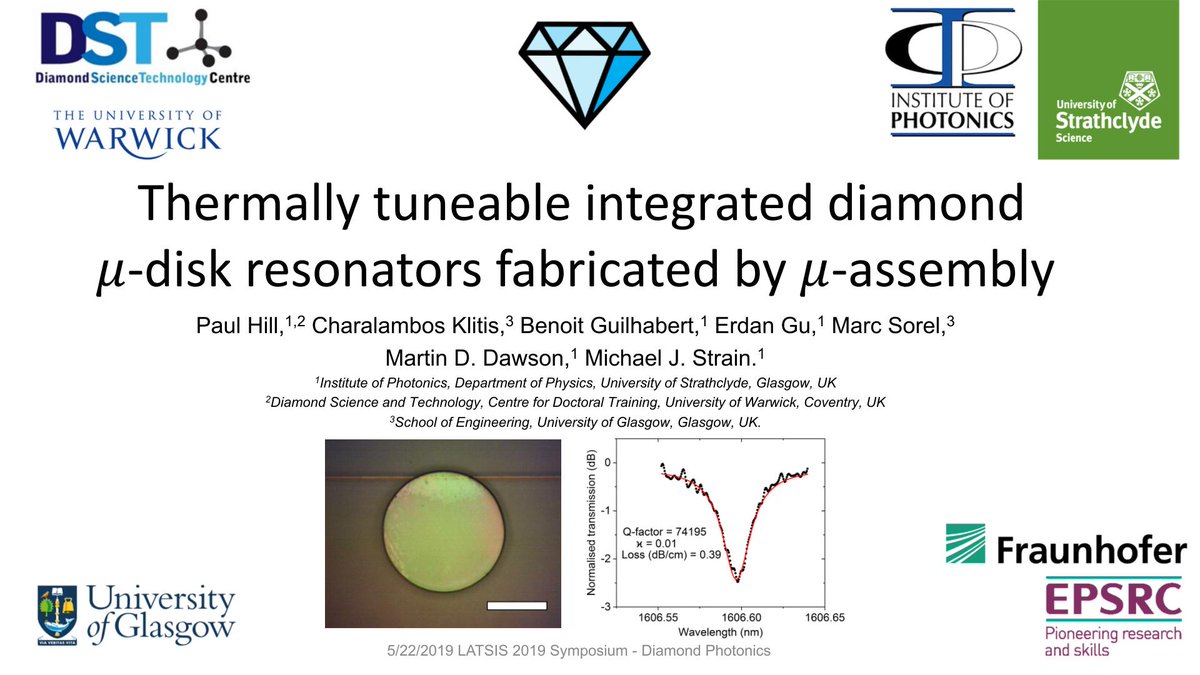 zHillyz's tweet photo. Had a great time at LATSIS 2019 - Diamond Photonics! A very impressive turnout from the leaders in the field. Presented our work on diamond integrated optics through micro-assembly and hopefully the audience were as excited by the results as we are. #photonics #optics #Latsis2019 https://t.co/u2nAalPTHC