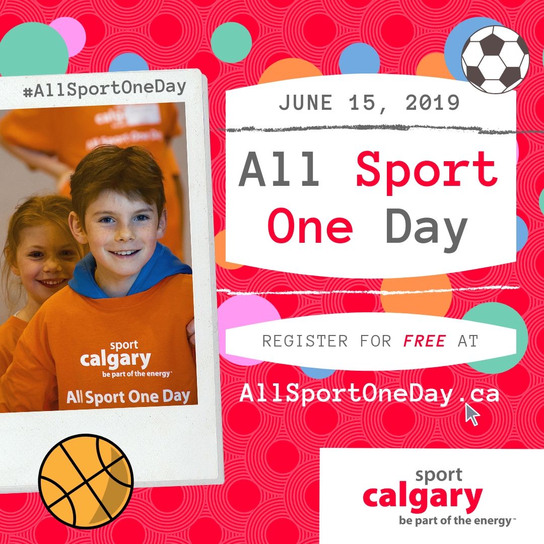 SportCalgary's tweet photo. #AllSportOneDay returns June 15, 2019! All Sport One Day is a day of sport discovery for kids ages 6-17, providing opportunities to try a new sport for FREE.

Register your child now at https://t.co/m9uiKkIwnu #YYC ⚽️🏀🏈🏏🤸‍♀️🧗‍♀️ https://t.co/UX9jiUesa2