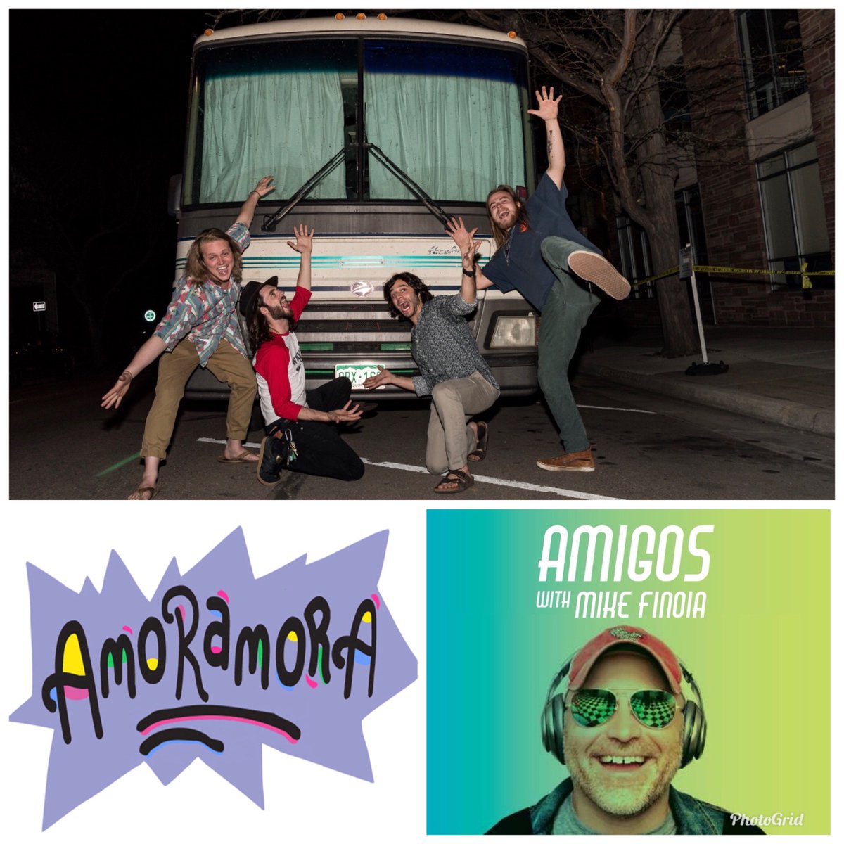 AmigosPod's tweet photo. This week on #AmigosPod... Mike trades tour stories with Colorado's very own @amoramoramusic, including ones about police encounters and flammable vehicles. Check it out HERE >>> https://t.co/EUMGlbSCRN #amigos #amorheads #amorons #RIPPeggy #jamband #summertour #osiris #jamcast https://t.co/NnOSOXtq7p