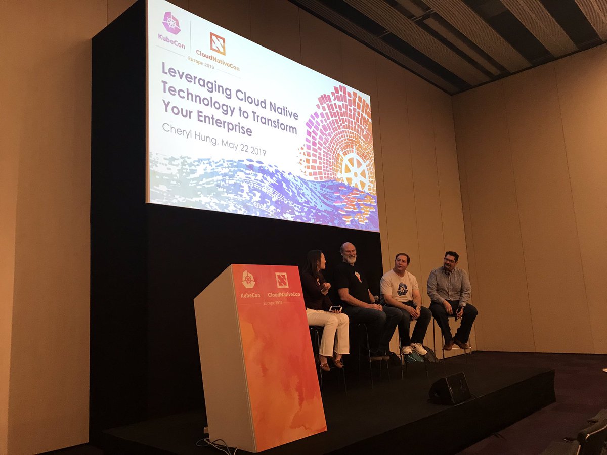 brahmaroutu's tweet photo. Come learn how Cloud Native transforming enterprise applications with a great panel discussion in Room E9. @bradtopol @kubecon #kubecon https://t.co/SvTgyPx3kl