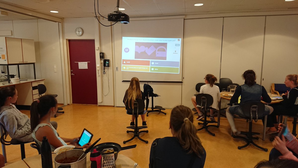 Matlaging og MogH kahoot på klubben. Hvilken farge har skjærebrettet man kutter kjøtt på? Blå, hvitt eller rødt? 🥩