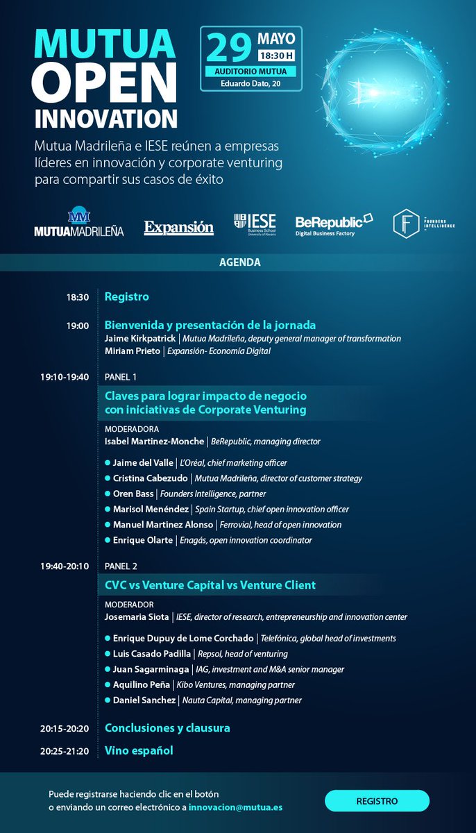 JoseNanclares's tweet photo. Nuevo evento de #OpenInnovation de @la_Mutua. ¡Apúntate en el siguiente enlace! https://t.co/s3m0FitnSK
#IESE #BeRepublic #FoundersIntelligence https://t.co/aAV0CbLRZg