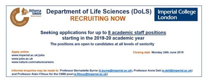 ImperialSci's tweet photo. The Department of Life Sciences @imperialcollege is recruiting - up to 8 staff positions! Open to candidates at all levels - closing date 24 June - find out more here ๐ https://t.co/TBUto3xn5s https://t.co/Ub6DmIWyDb