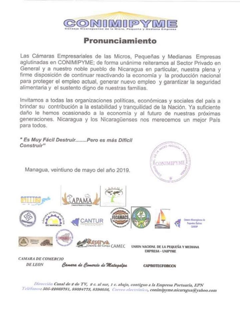 VivaNicaragua13's tweet photo. #LoQueSeVive
#Conimipyme se pronuncia a favor de continuar reactivando la economía y la producción nacional, para proteger el empleo y garantizar la seguridad alimentaria.
https://t.co/1Afp7Wv2Zl https://t.co/1vBskzMdv9