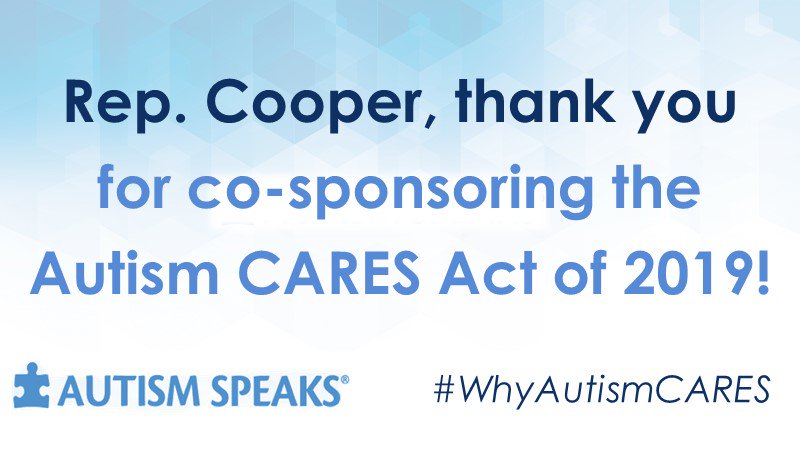 Thank you @RepJimCooper for cosponsoring the #AutismCARES Act of 2019 and supporting people with #autism in #Tennessee #WhyAutismCARES