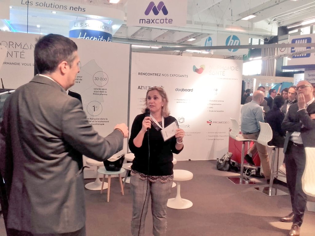 ADNormandie's tweet photo. Jour 2 ! @ParisHealthcare, beaucoup d' #échanges et de #RetourdExperience  sur le stand C59 gràce à la présentation de #samresearch venu  parler d'#IA et de troubles #musculosquelettiques et l'intervention de @Promedeo venu présenter sa solution #RFID  #NormandieSanté ! https://t.co/1pMxCCCA7s