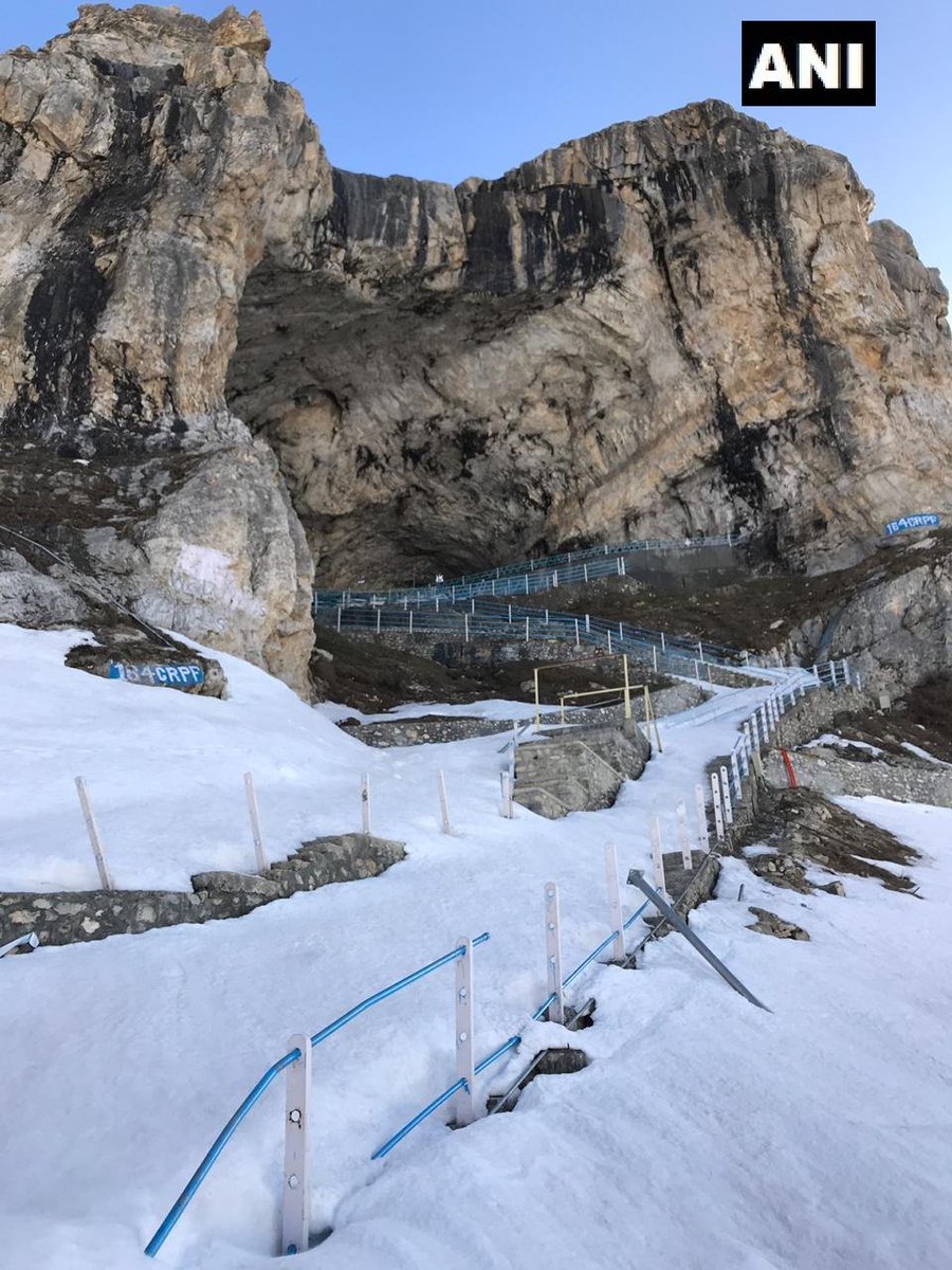 ANI's tweet photo. Jammu and Kashmir: Visuals from cave shrine of Amarnath. https://t.co/XPT9N0YEC8