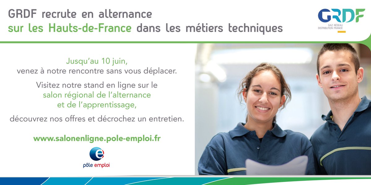 Vous n’avez toujours pas votre #alternance pour la rentrée ? <a href="/GRDF/">GRDF</a> vous propose sur <a href="/hautsdefrance/">Région Hauts-de-France</a> des offres dans les métiers tech.   rdv sur salonenligne.pole-emploi.fr       pour décrocher un entretien avec nos équipes #RH #AlternanceGRDF #GRDFNO