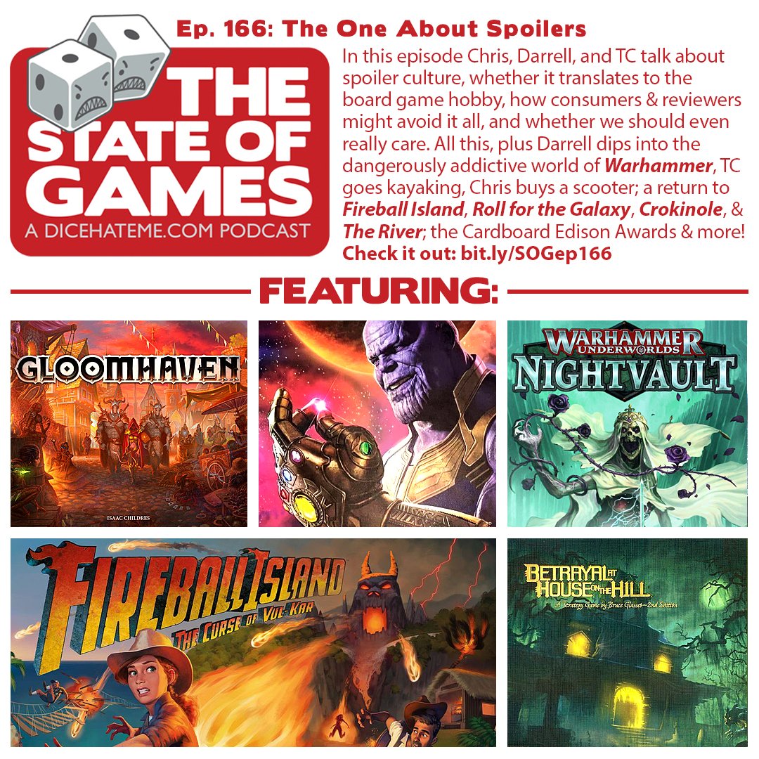 SPOILER ALERT - Ep. 166 of <a href="/thestateofgames/">The State Of Games</a> is now live! Join <a href="/PuppyShogun/">T.C. Petty III 🇺🇦</a> <a href="/getlouder/">Darrell Louder</a> and me as we dive deep into spoiler culture and how it relates to our favorite hobby. There might also be some barbecue talk, so don’t listen hungry. bit.ly/SOGep166