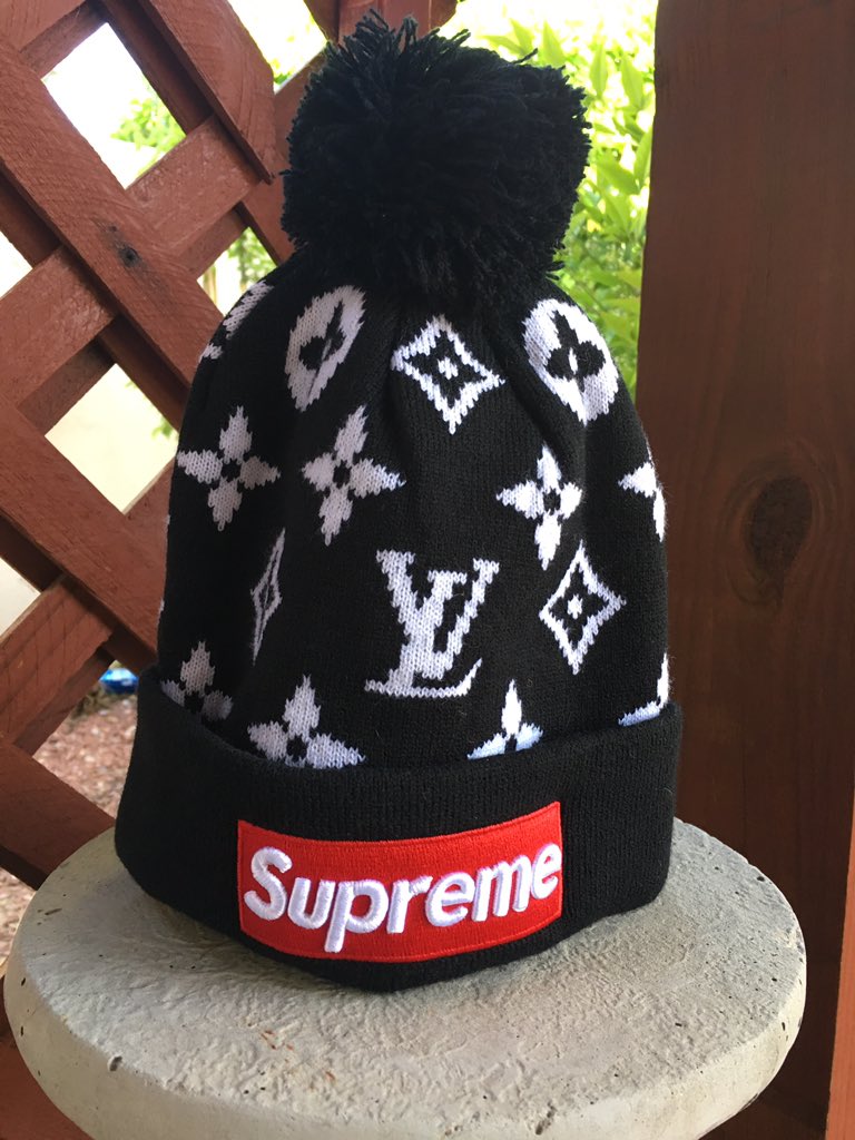 Sunny on X: A stretchy, comfortable, warm Louis Vuitton/Supreme “dupe”.  This beanie looks great on the ski hill or just with causal attire.  (Search: Winter beanies @dhgate). #dupe #fake #lv #louisvuitton #supreme #