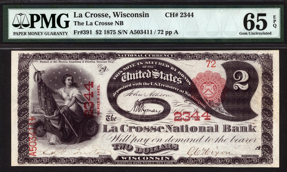 CollectorCorner's tweet photo. La Crosse - Wisconsin - CH 2344 - FR 391 - PMG 65 EPQ

https://t.co/bgTwQThncF

#CollectorsCorner #Online #Currency #Marketplace #CurrencyForSale #NationalBankNote #LaCrosse #Wisconsin #PMG #EPQ #PaperMoney #Collector https://t.co/0JUGcHeVGU