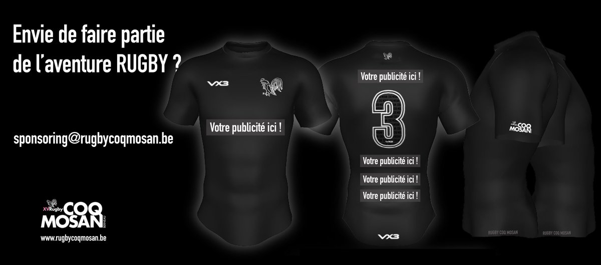 Envie de faire partie de l'aventure RUGBY avec le <a href="/RugbyCoqMosan/">Rugby Coq Mosan</a> ? 🤩

Nous vous proposons de figurer sur le nouveau maillot du club qui aidera les différentes catégories à réaliser les beaux challenges qui les attendent la saison prochaine. 🏅