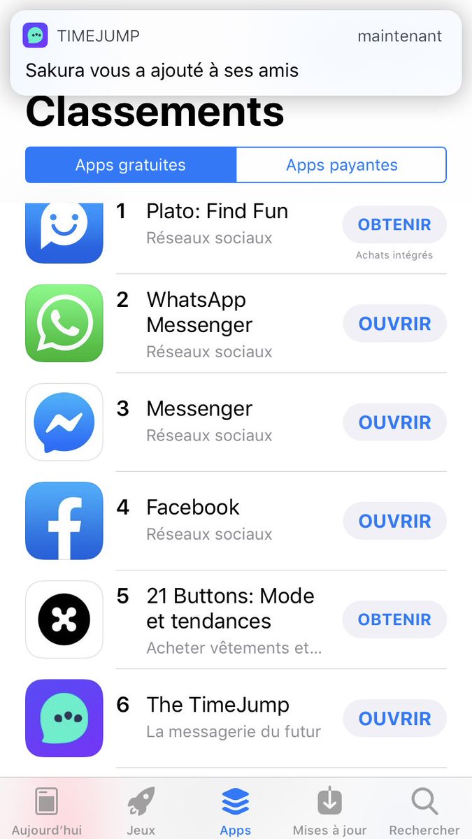 TatouProd's tweet photo. Timejump est 6ème des app réseaux sociaux sur l’app store! C’est grâce à vous !! Merci à tous ! #TimeJump @AppTimeJump https://t.co/OBbONNNcUP