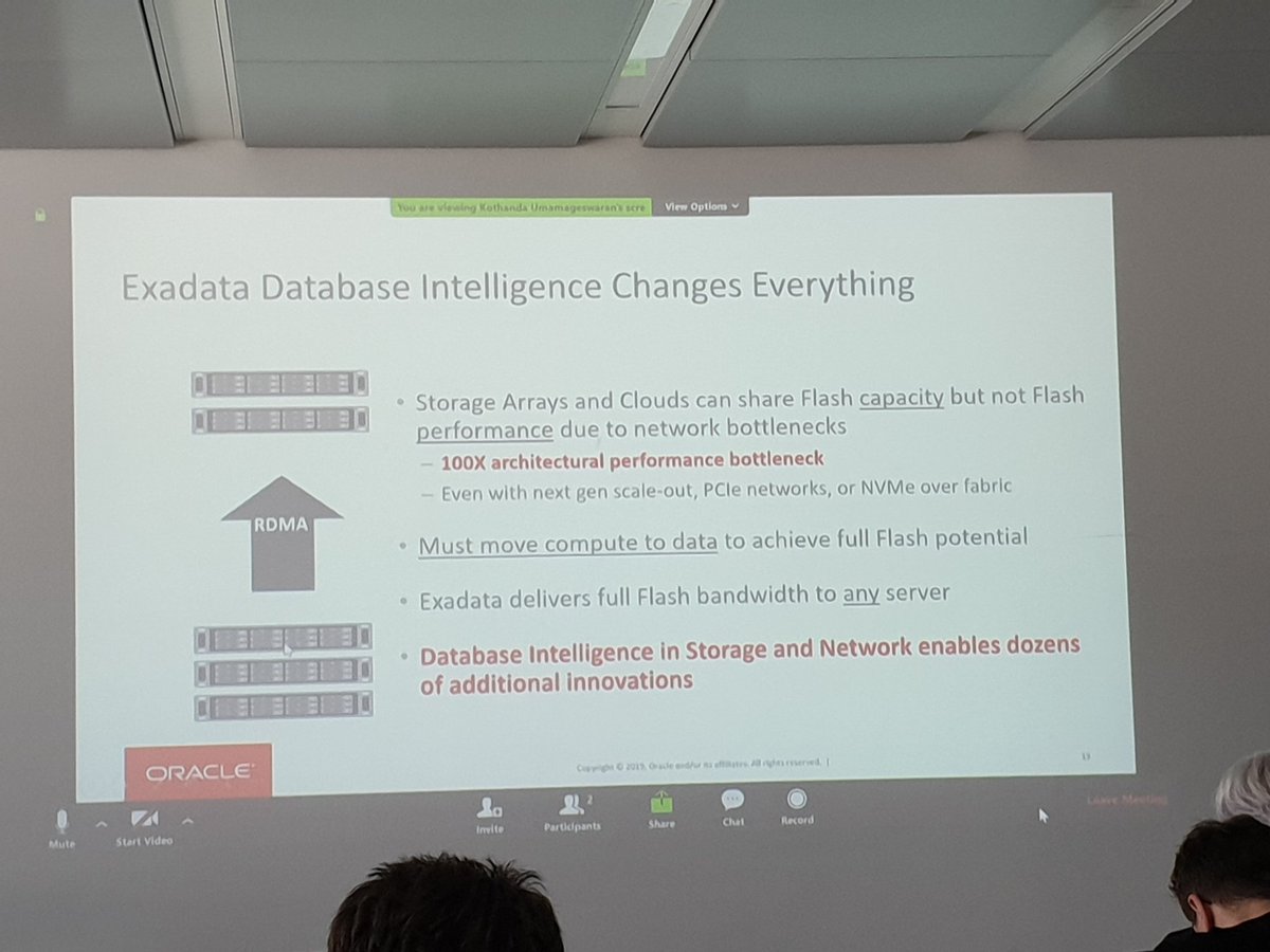KonradHaefeli's tweet photo. Closing session by Kodi @OracleExadata @SOUG_CH #SOUGDAY2019. Bring compute to your data to omit #NetworkBottleneck https://t.co/fuQIKIb9B2