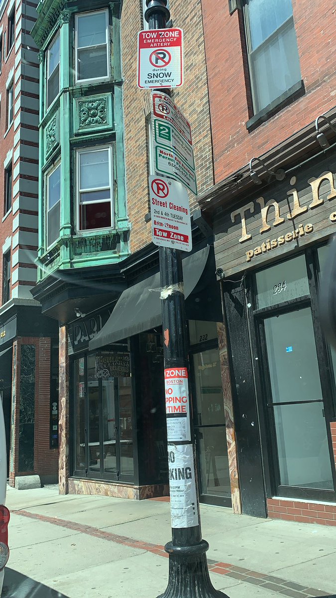 VLo_14's tweet photo. How many more signs can this space have?! #northend #onlyinboston #parking https://t.co/ensYJQ8Nv4