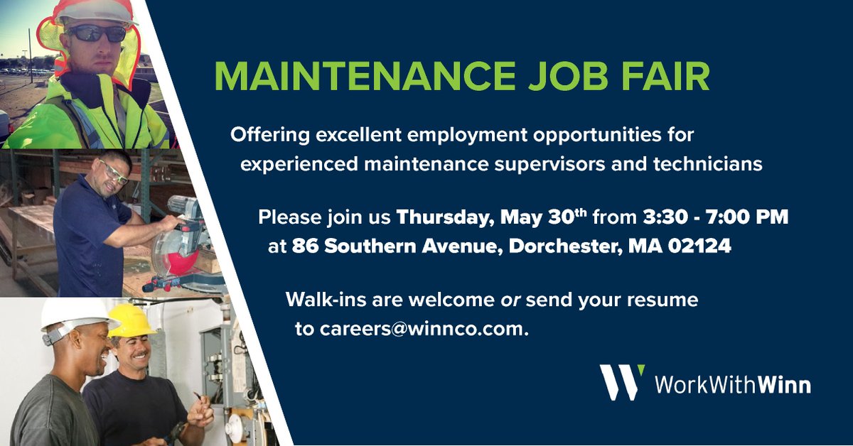 WinnCompanies's tweet photo. We're hiring #maintenancesupervisors and #maintenancetechs of all skill levels in #dorchesterma and #roxburyma. Check out our job fair next Thursday!
https://t.co/nHMUxXR4Xu
#workwithwinn #bostonjobs #rpmjobs #rpmcareers https://t.co/5OMFoCeziI
