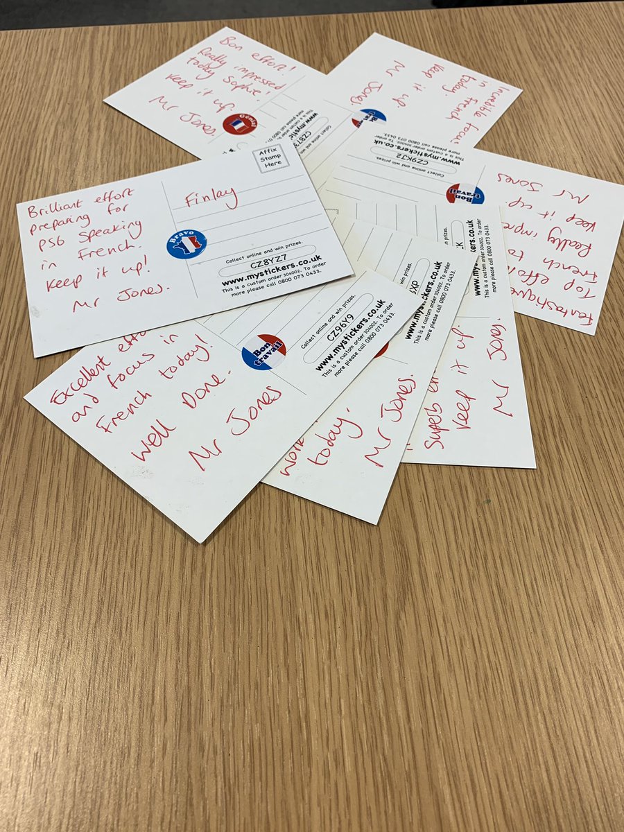 LiamDriverJones's tweet photo. Plenty of praise post cards going out in recognition of outstanding achievement for Y10 🇫🇷 students @OutwoodOrmesby. Great focus and dedication with their general conversation preparation. Let’s get them Y11 ready 💪🏻 #dowell #Mfltwitterati #speakingprep #praise https://t.co/P2plfgXZFp