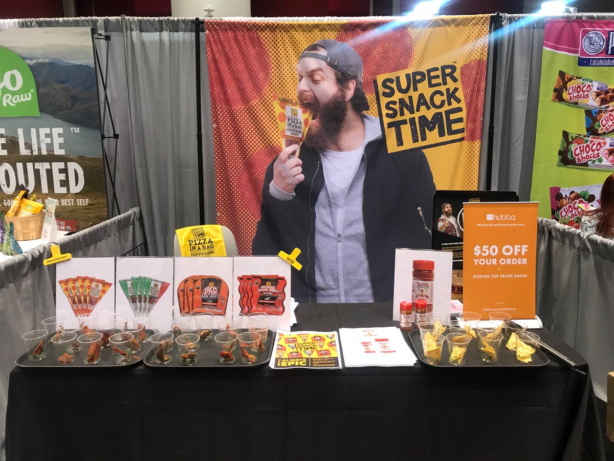 hubba's tweet image. @SuperSnackTime is made by @HarleyPlays, the guy behind the hit YouTube show, @EpicMealTime. Check out their snacks at booth #5004 during #sse19 or click hubb.ly/ss to get $50 off your next order.