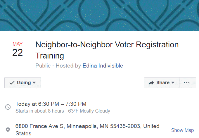 edinaindivis's tweet photo. Join us tonight for a presentation and conversation about voter registration efforts in apartment buildings for the 2020 election. Come learn how you can help with this important effort! https://t.co/sWtmwcbJFK https://t.co/AxPZGPNJhp
