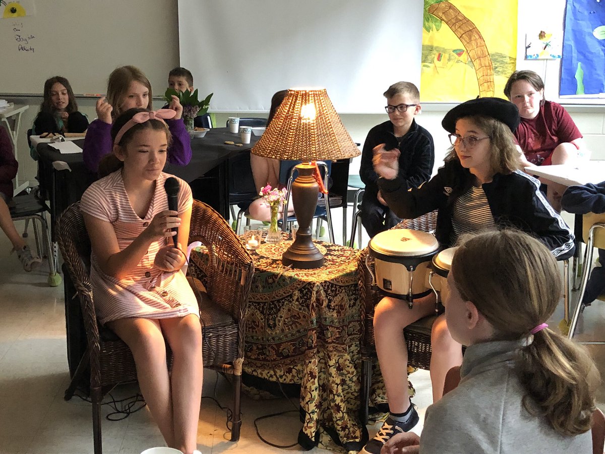 hudsonBren's tweet photo. Thank you @JennieAntes for such a groovy Poetry Cafe. It was so neat to hear all the poems students wrote and shared!#EWPride https://t.co/1IhaEhJb5T