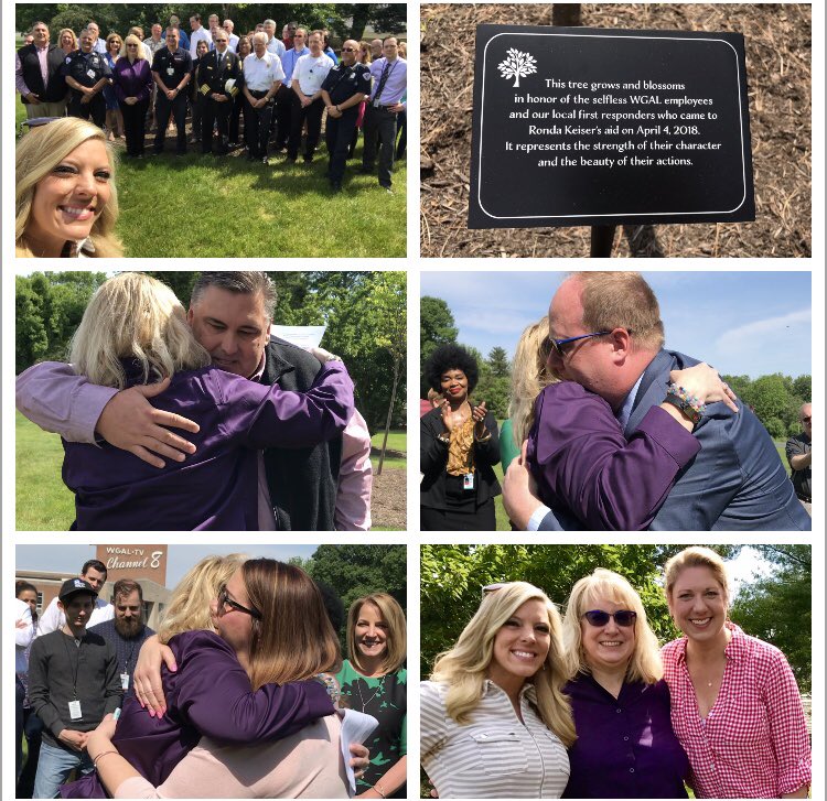 KatelynWGAL's tweet image. Today we celebrated the LIFE of our dear producer, Ronda! (In purple) 💜 Last April she collapsed in the newsroom &amp;amp; the quick actions of our Asst. News Director &amp;amp; 1st responders saved her!  WGAL mgmt dedicated a plaque &amp;amp; tree in honor of it! (I was taking pics, hence the selfie)