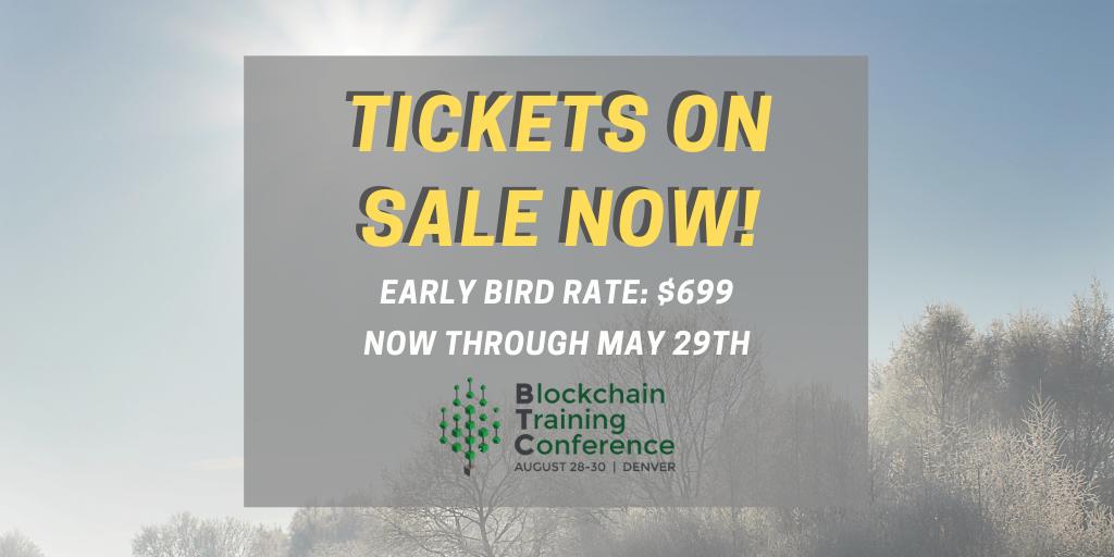 Early Bird tickets for #BTC2019 are now on sale for $699! Join me in Denver Aug. 28-30 for workshops taught by the world’s leading blockchain professionals + exclusive networking events. Prices increase 05/30: bit.ly/BTC2019learn @TrainBlockchain @_CFour_