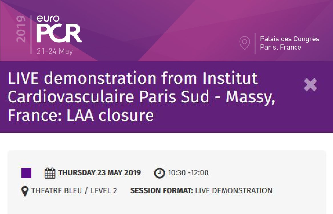 Institut Cardiovasculaire Paris Sud (ICPS) (@icps_institut) on Twitter photo See you tomorrow morning #EuroPCR in room Théâtre bleu for a LAA closure procedure live from <a href="/villedemassy/">Ville de Massy</a> #CardioTwitter #LeftAtrial <a href="/PCRonline/">PCRonline 🫀</a> @RamsayGDS <a href="/DrGarot/">Dr Philippe Garot</a> <a href="/Chevalim240871/">Chevalier</a> See you tomorrow morning #EuroPCR in room Théâtre bleu for a LAA closure procedure live from <a href="/villedemassy/">Ville de Massy</a> #CardioTwitter #LeftAtrial <a href="/PCRonline/">PCRonline 🫀</a> @RamsayGDS <a href="/DrGarot/">Dr Philippe Garot</a> <a href="/Chevalim240871/">Chevalier</a>