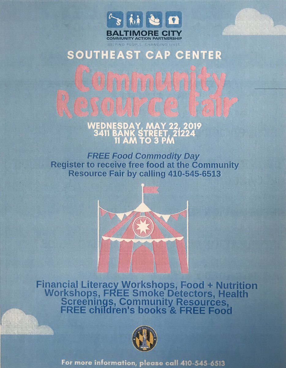 BaltimoreCAP's tweet image. TODAY, #SoutheastCAPCenter is celebrating #CommunityActionMonth by hosting Resource Fair! Visit the center for FREE food, activities and workshops. #WeR1000Strong #CommunityActionWorks