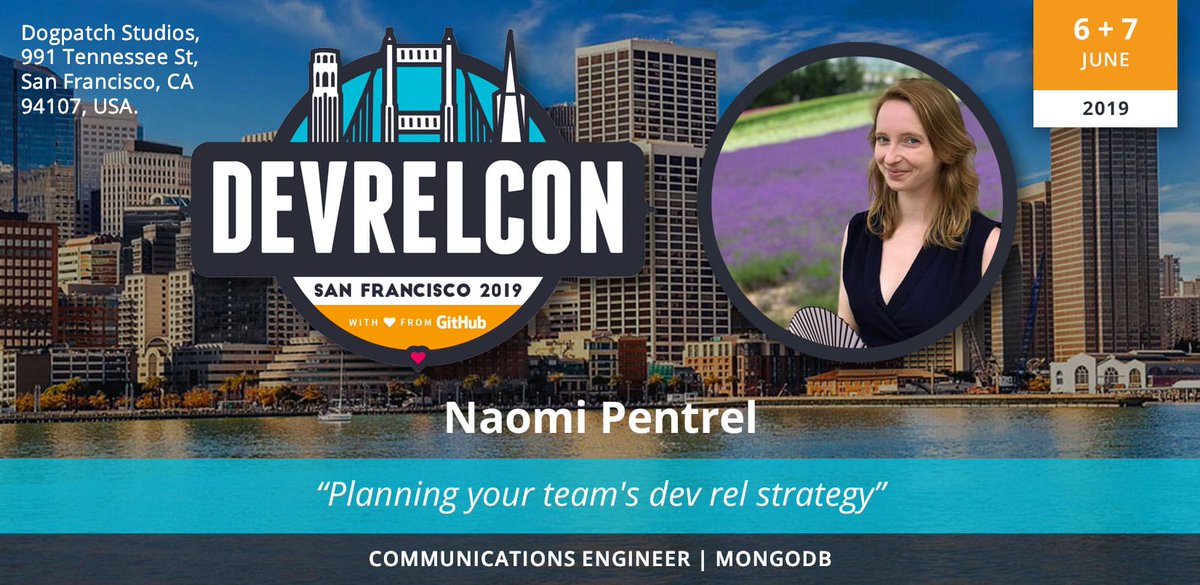 Planning your #devrel strategy is essential for your program's success.

At #DevRelCon SF on June 6th/7th, come hear from MongoDB's <a href="/naomi_pen/">Naomi</a> to learn how to shape you strategy.

sf2019.devrel.net