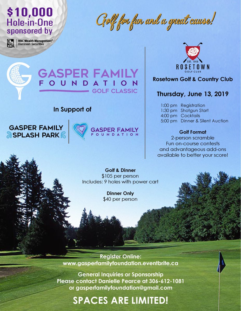 Announcement! We are hosting the FIRST Annual Gasper Family Foundation Golf Classic ⛳️ on Thursday, June 13th! All proceeds will support our first project, Gasper Family Splash Park, opening this summer! Click the link below to register! 
gasperfamilyfoundation.eventbrite.ca